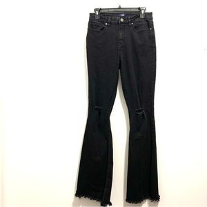 YMI Women’s Black Distressed Denim Flare Leg Bell Bottom Jeans